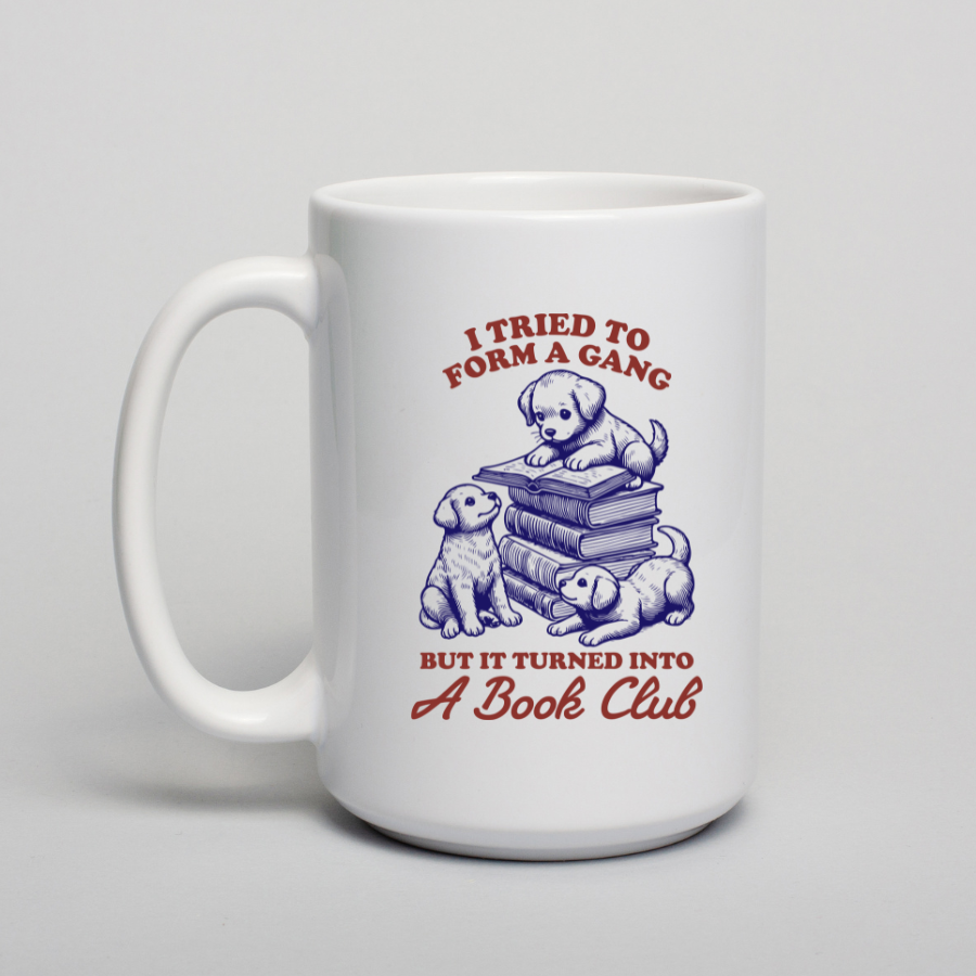 Cute Puppies Book Club Ceramic Mug - Dishwasher Safe