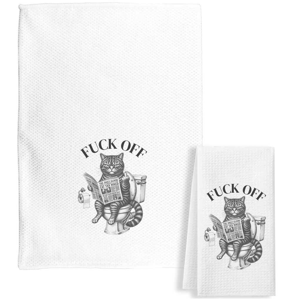 Funny Grumpy Cat, F Off... Waffle Weave Tea Towel