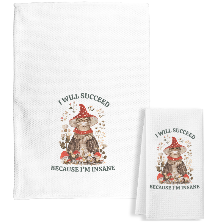 Cottage Cat Tea Towel Waffle weave 16x24, I am Insane