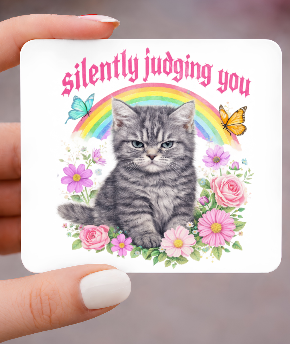 Silently Judging You, Funny Cat Gift Magnet, Metal 3x3