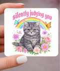 Silently Judging You, Funny Cat Gift Magnet, Metal 3x3