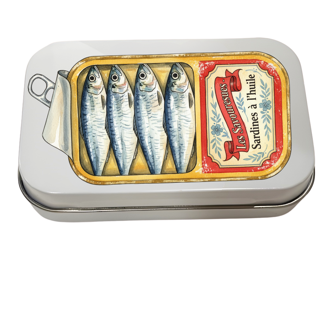 Stash Tin - White Trinket Box Sardine Design by Handsome Sam's