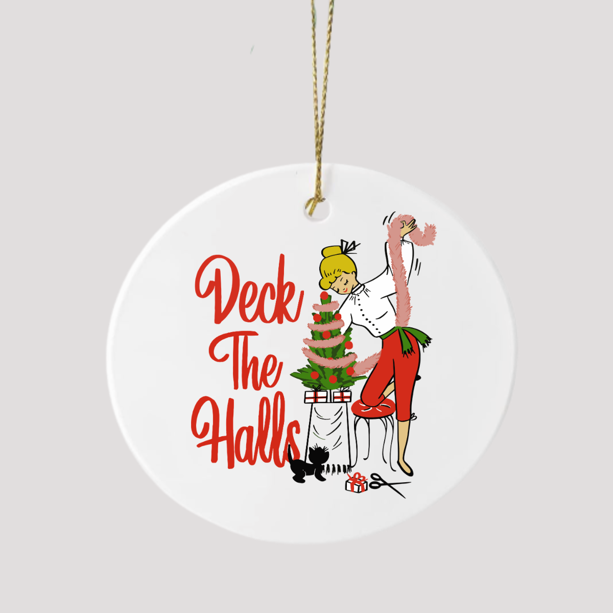 Retro Christmas Ceramic Ornament | Deck the Halls