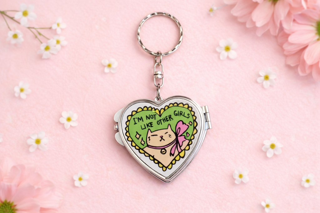 Heart Shaped Keychain Mirror - "I'm Not Like Other Girls"