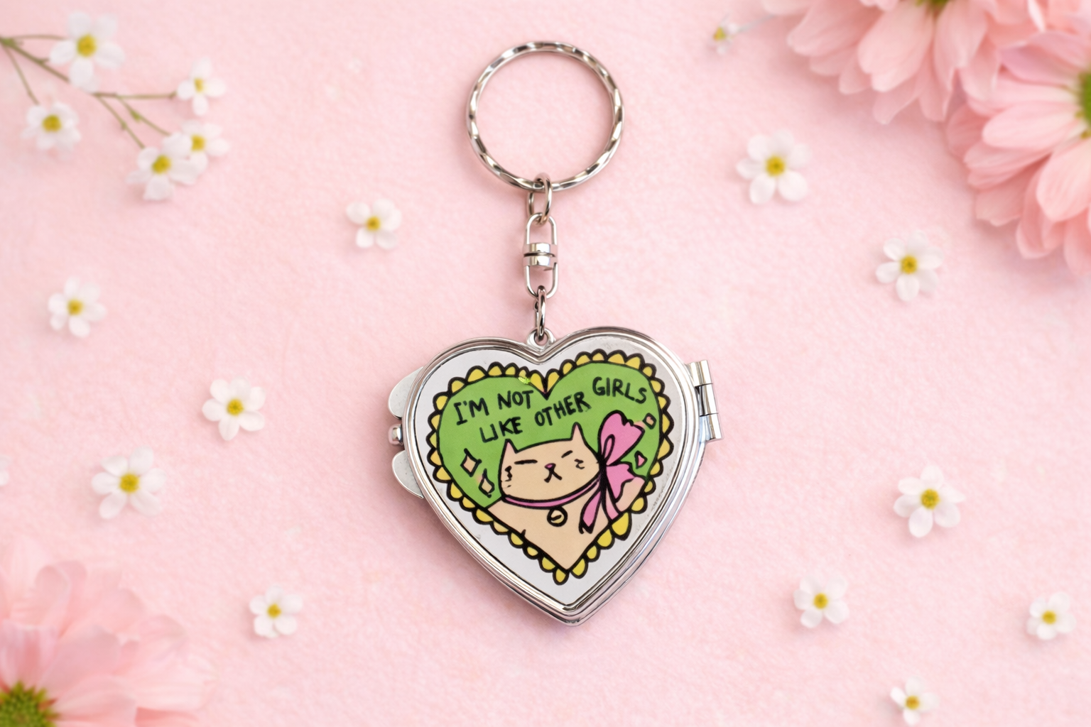 Heart Shaped Keychain Mirror - "I'm Not Like Other Girls"