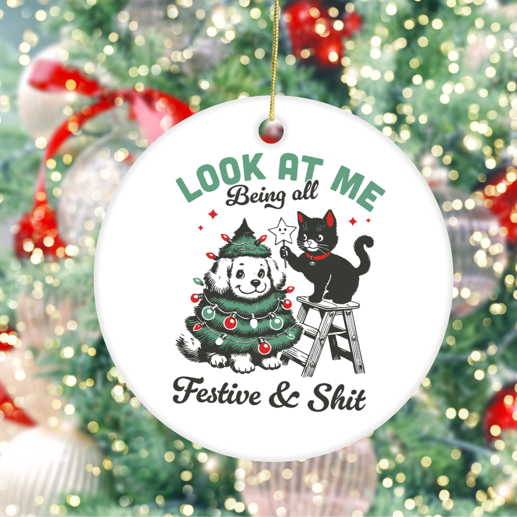 Look at Me Festive Christmas Ceramic Ornament