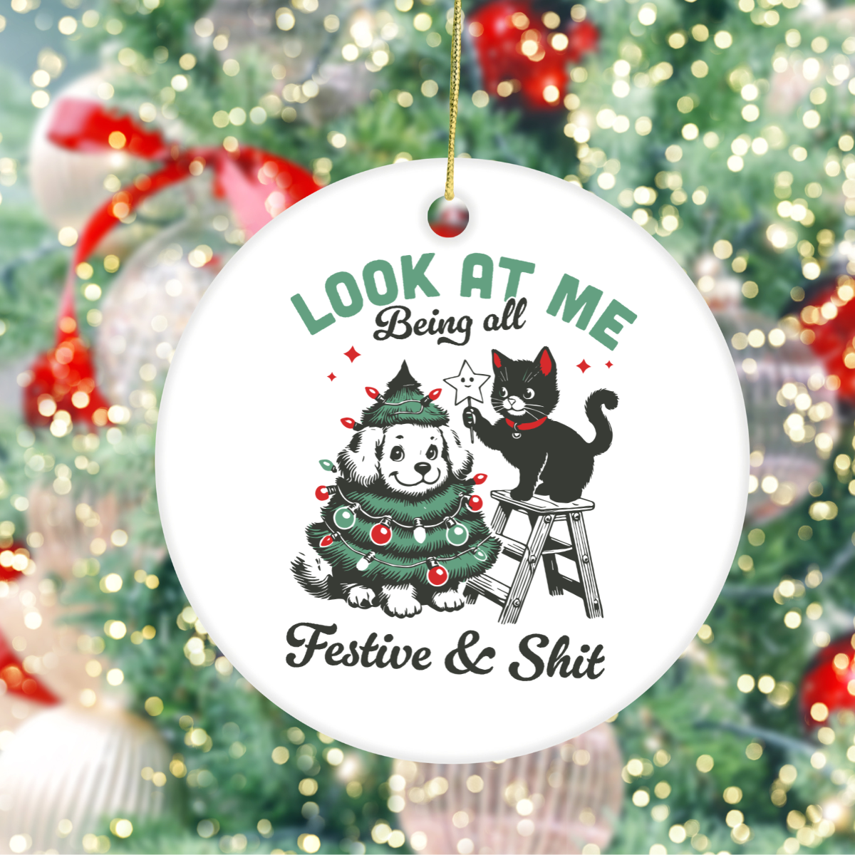 Look at Me Festive Christmas Ceramic Ornament