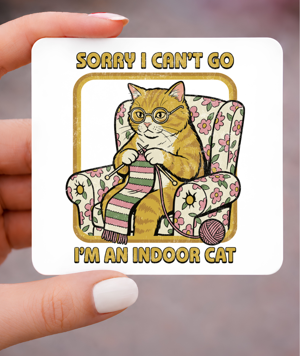 Funny Cat Knitting, Metal 3x3 Magnet – I'm an Indoor Cat