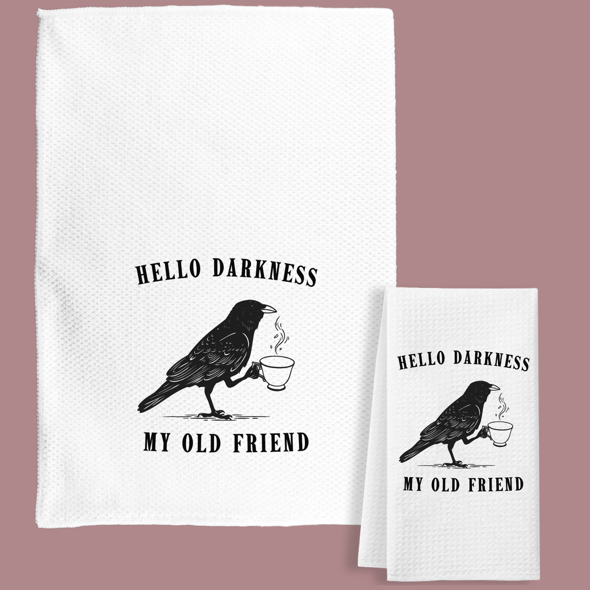 Hello Darkness Coffee Crow Weave Tea Towel