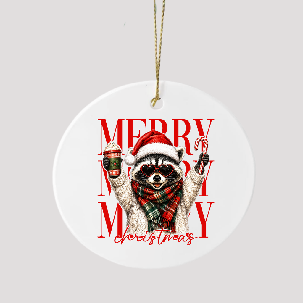 Funny Christmas Ceramic Ornament | Merry Christmas Racoon