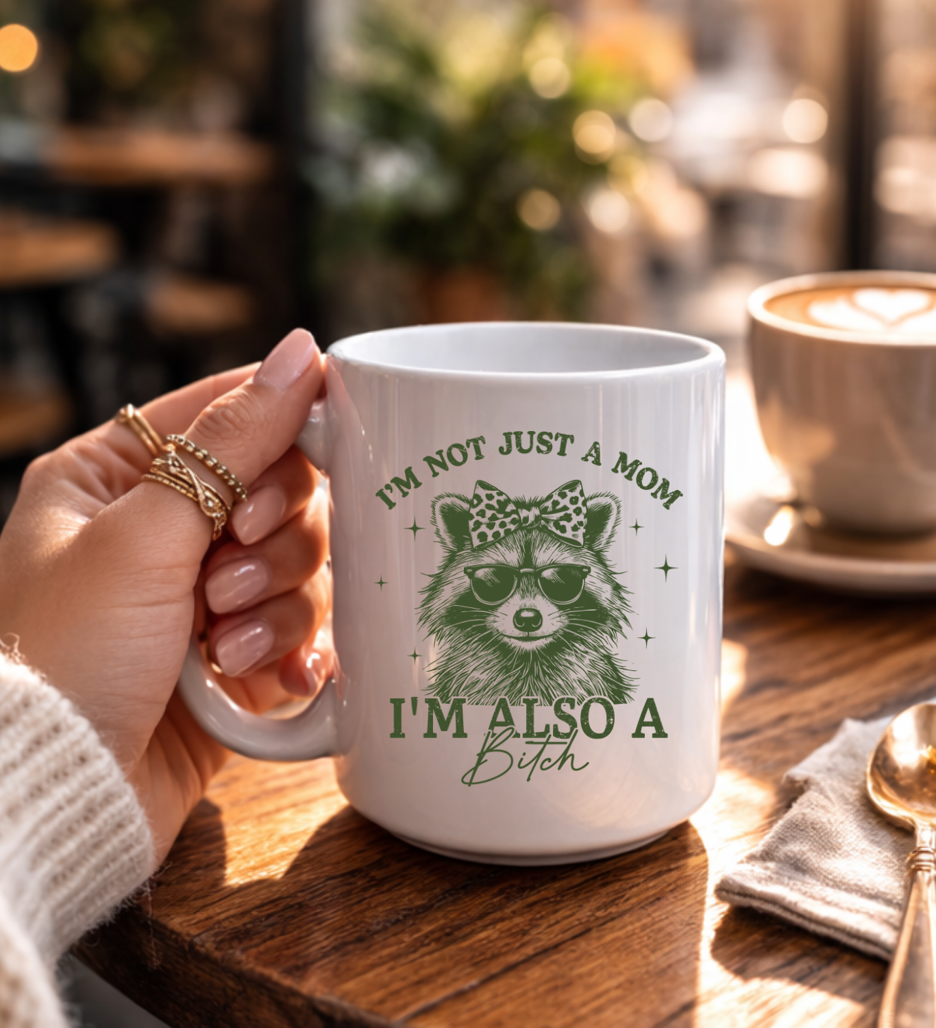 Racoon Mom Gift Mug, 15oz Ceramic Coffee Cup