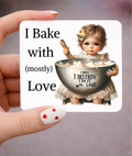 I Bake with Love, 3 x 3 Metal Magnet by Handsome Sam