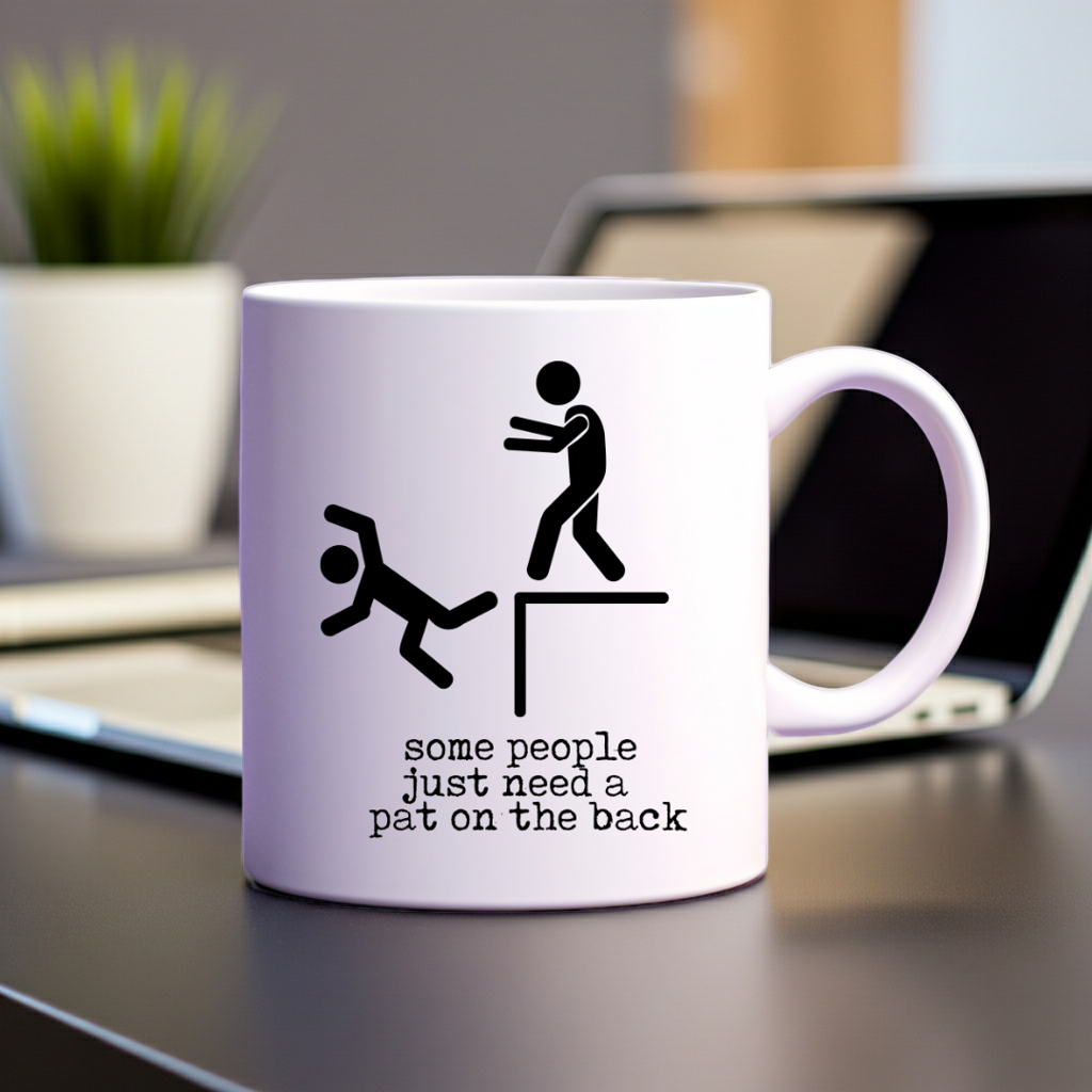 "Need a Pat on the Back..." Sarcastic Stick Figure Mug