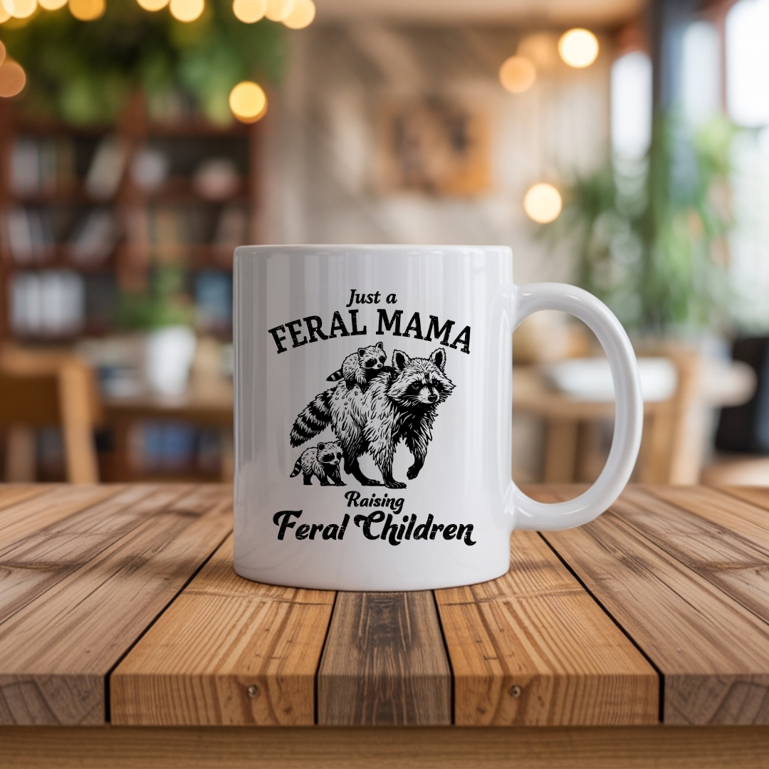 Feral Mama Racoon 15oz Ceramic Coffee Mug