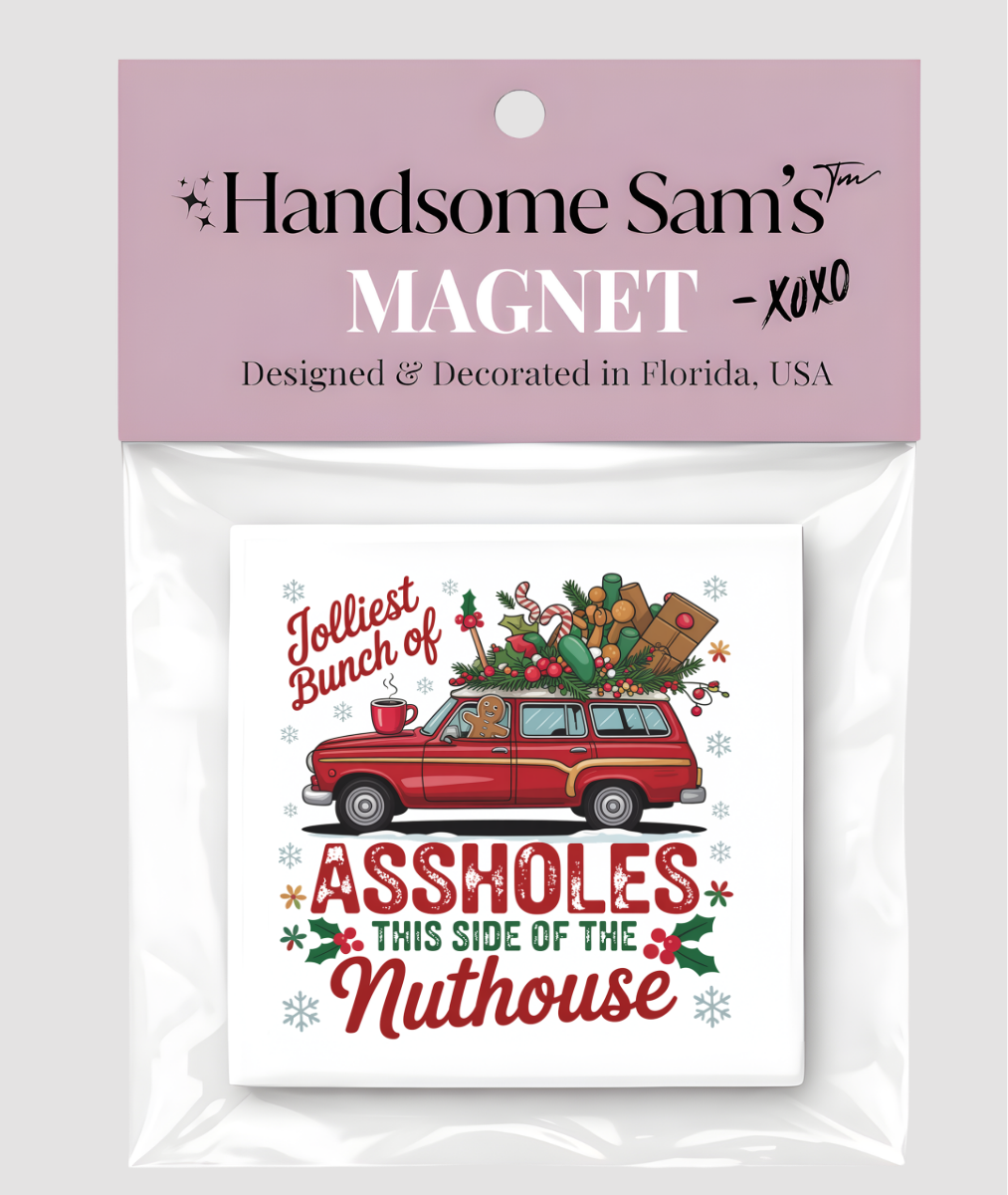 Jolliest Bunch of, Funny Christmas Gift Magnet, 3x3 Metal