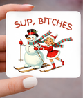 Sup Bitches, Funny Retro Christmas Magnet, 3x3 Metal