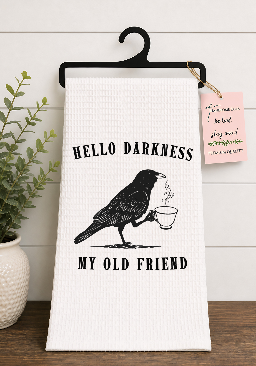 Hello Darkness Coffee Crow Weave Tea Towel