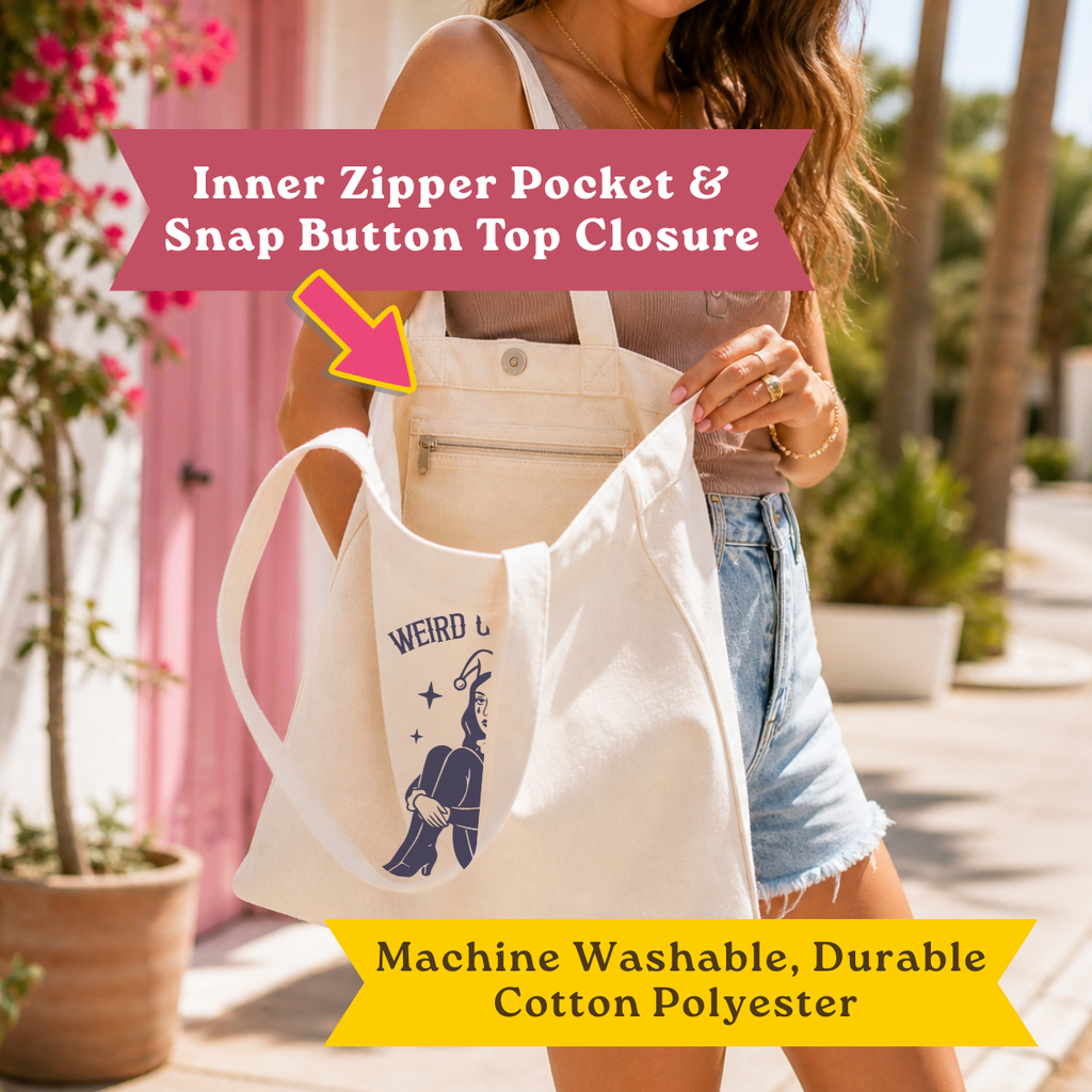 Weird Girls Club Canvas Tote Bag w/Pocket & Magnet Closure
