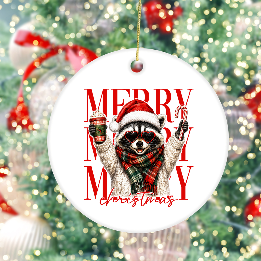 Funny Christmas Ceramic Ornament | Merry Christmas Racoon