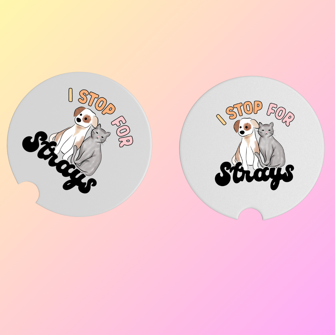 I stop for Strays, Pet Lover Ceramic Car Coasters Pack of 2 by Handsome Sam