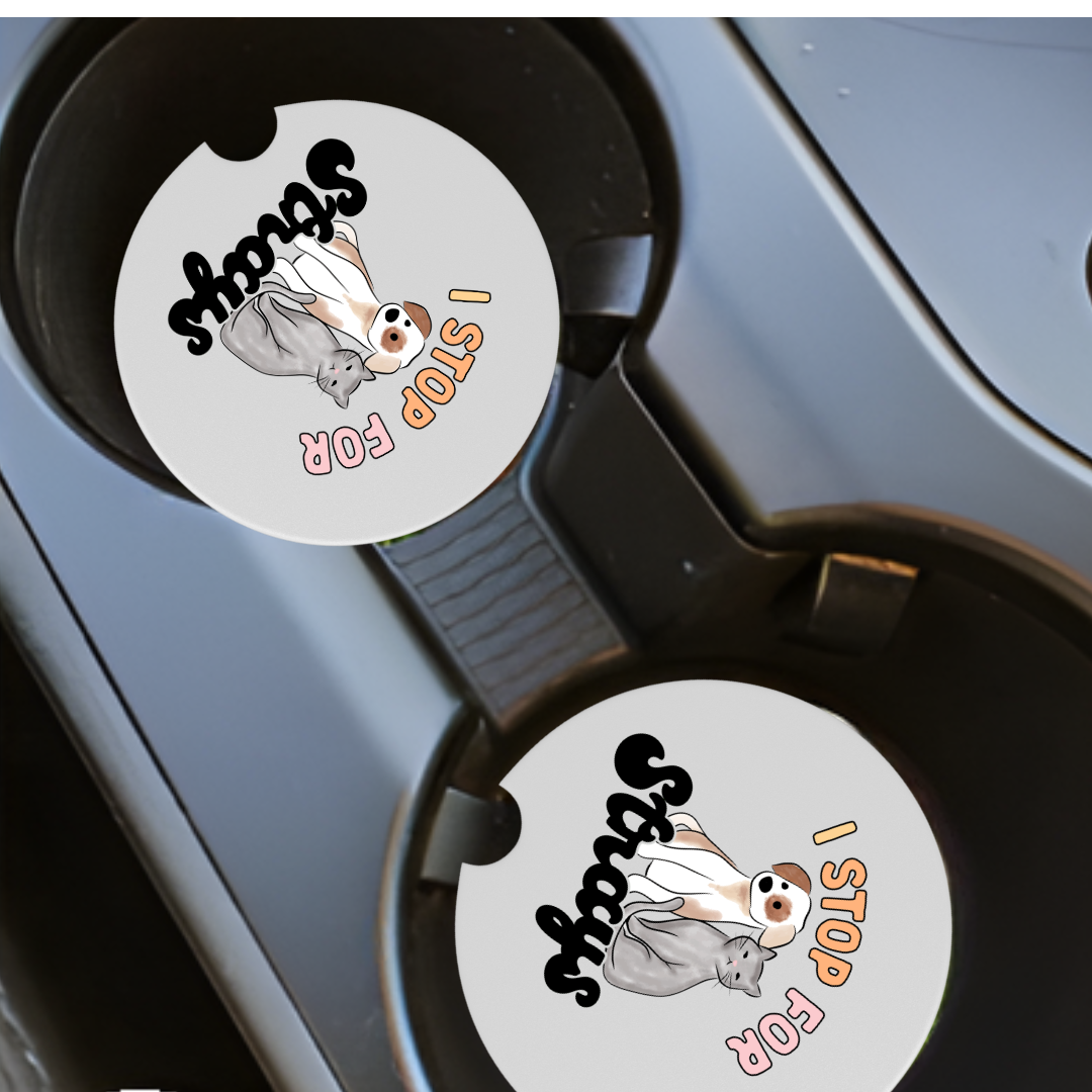 I stop for Strays, Pet Lover Ceramic Car Coasters Pack of 2