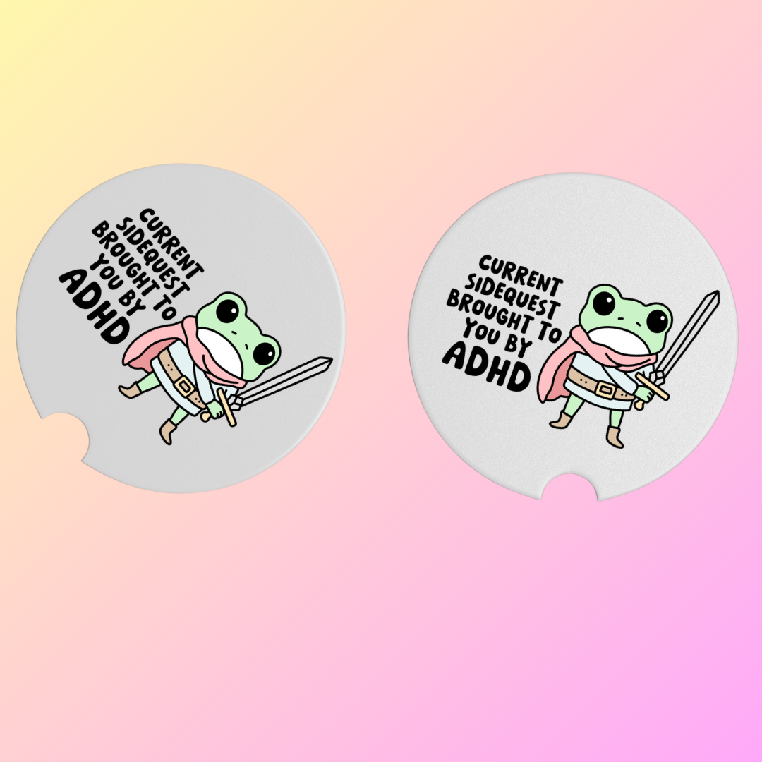 Side Quest Frog, Ceramic Car Coasters Pack of 2