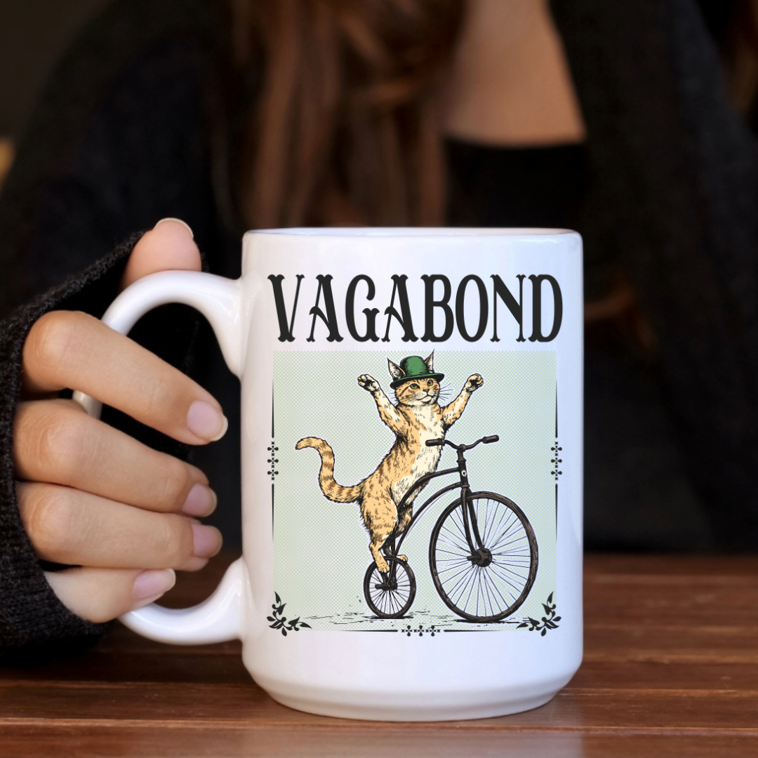 Vagabond Cat Vintage Design - Ceramic Mug Dishwasher Safe