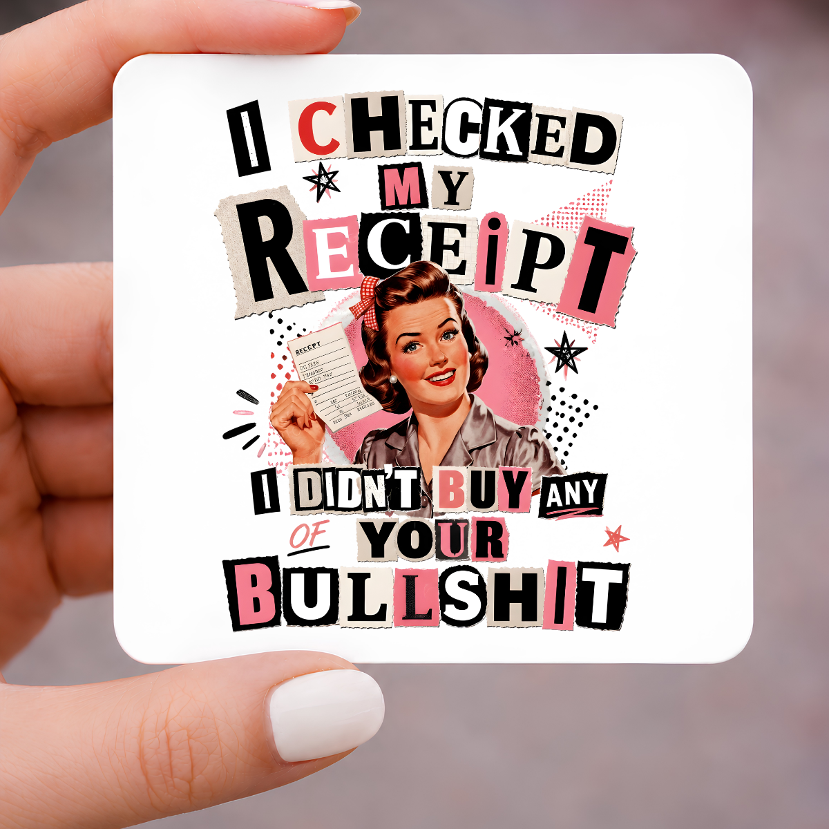 Funny Retro Lady, Didn't Buy Any BS Magnet, 3x3 Metal