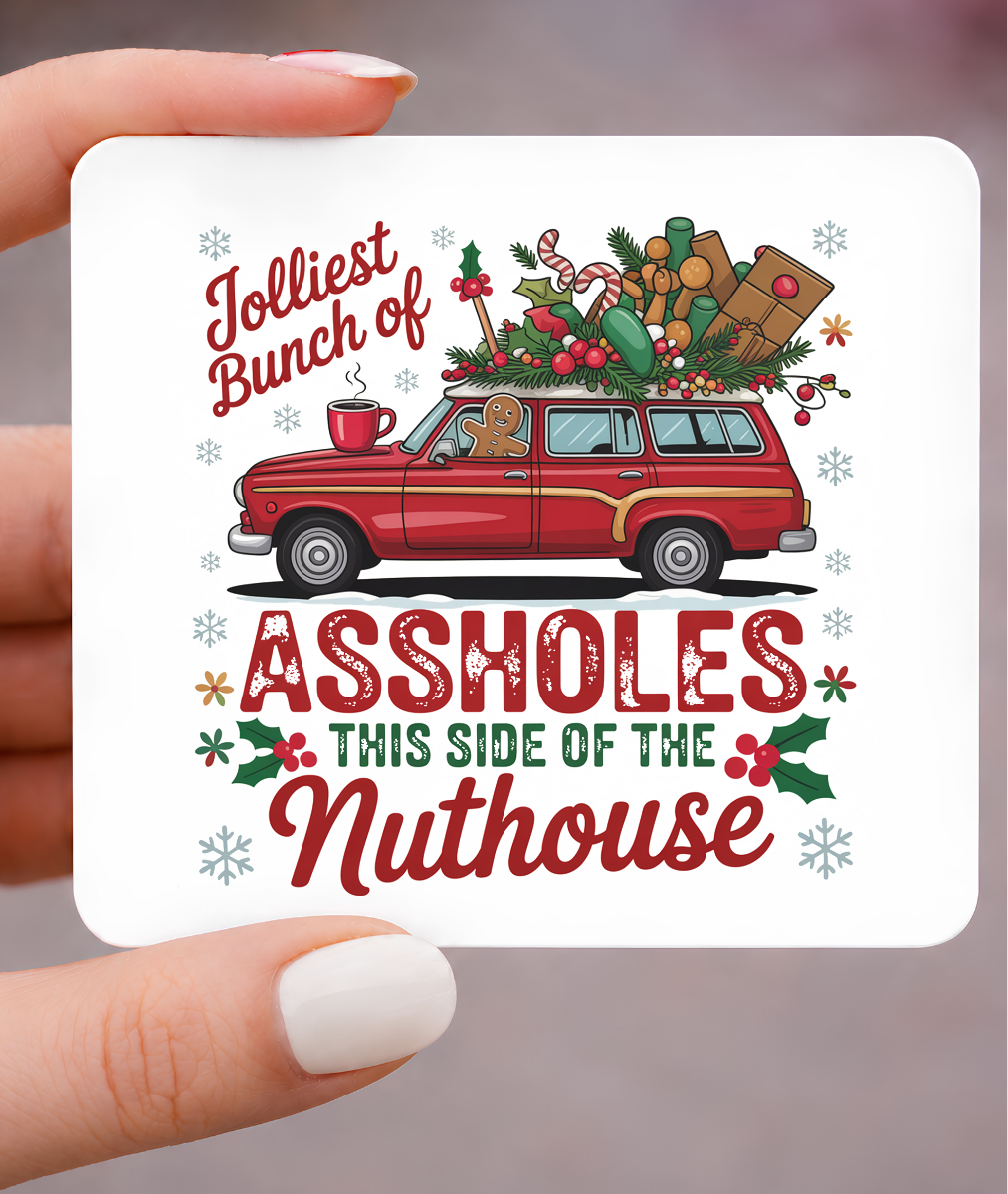 Jolliest Bunch of, Funny Christmas Gift Magnet, 3x3 Metal