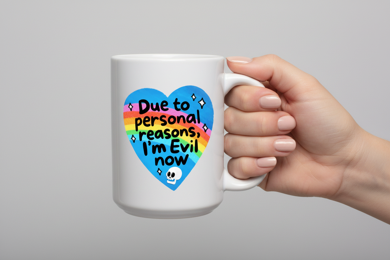 Funny Colorful Mug - "I'm Evil Now..." Ceramic Coffee Mug