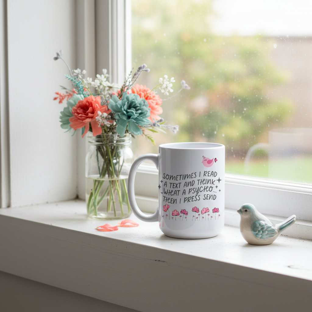 Sarcastic Mug with Bird and Pretty Flower Design