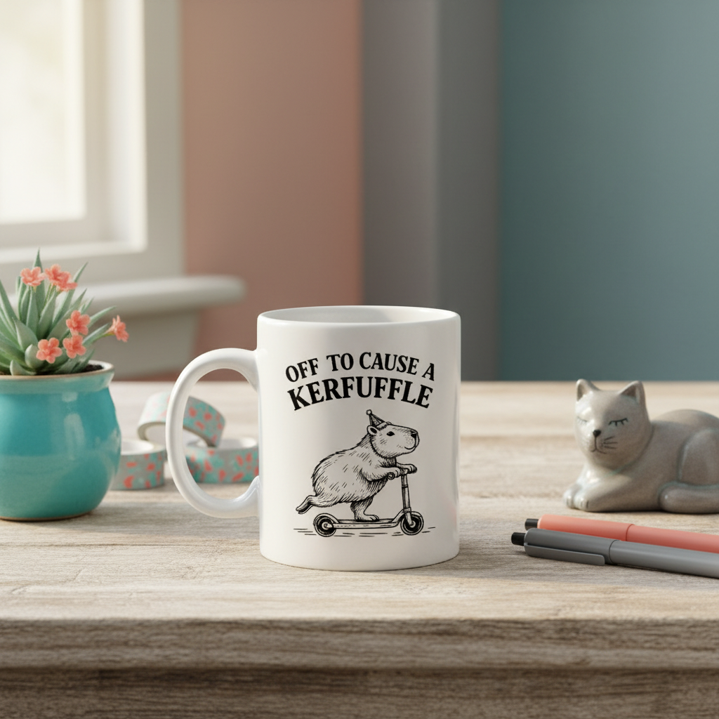 Off to Cause A Kerfuffle,  Ceramic Coffee Mug