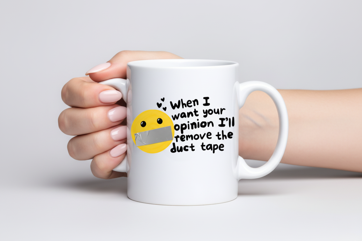 Snarky Duck Tape Smile Face Mug - Lifestyle Shot