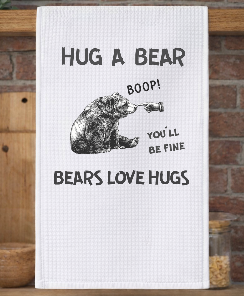 Hug a Bear Waffle Weave Tea Towel - 2 SIDED DESIGN