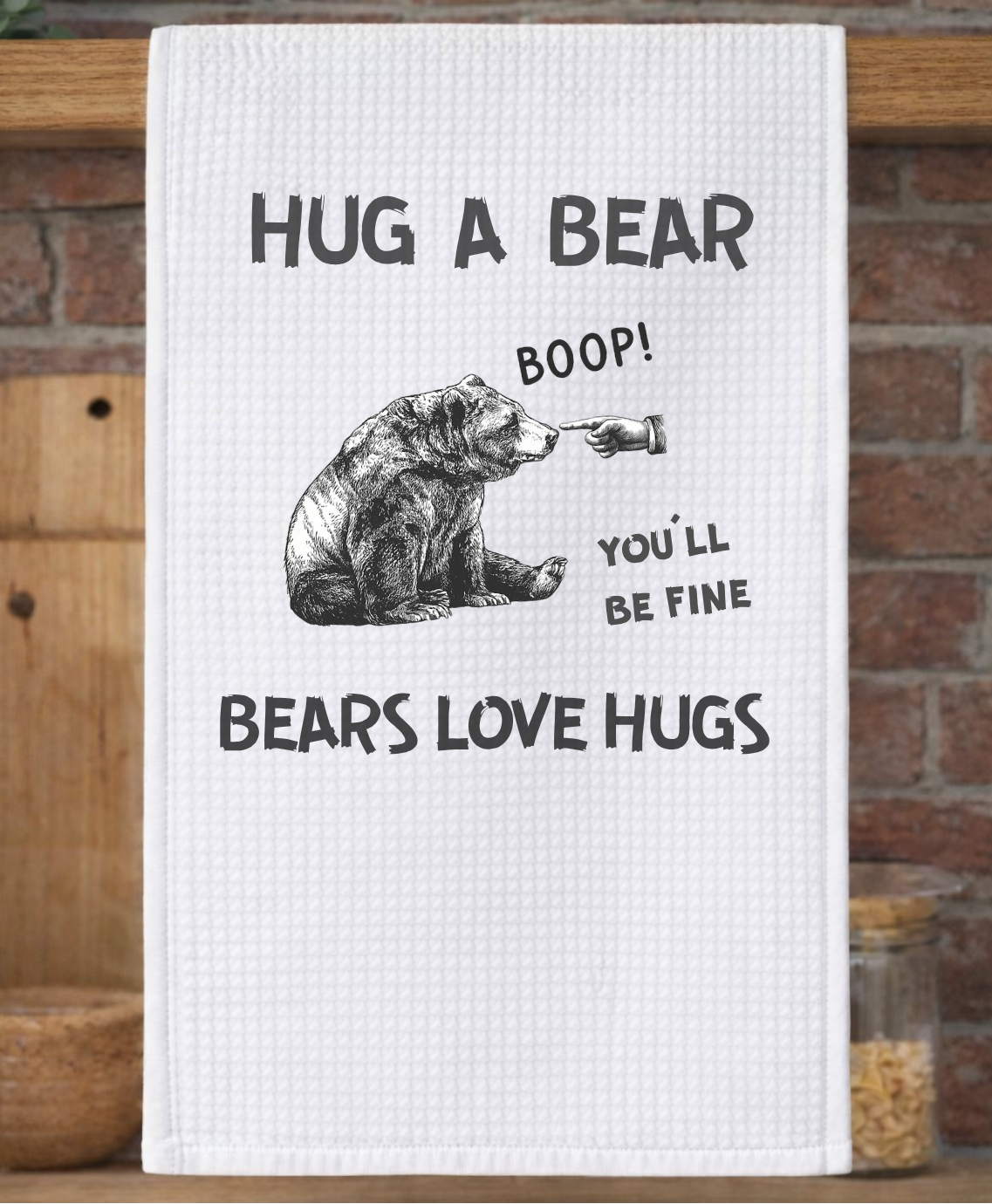 Hug a Bear Waffle Weave Tea Towel - 2 SIDED DESIGN