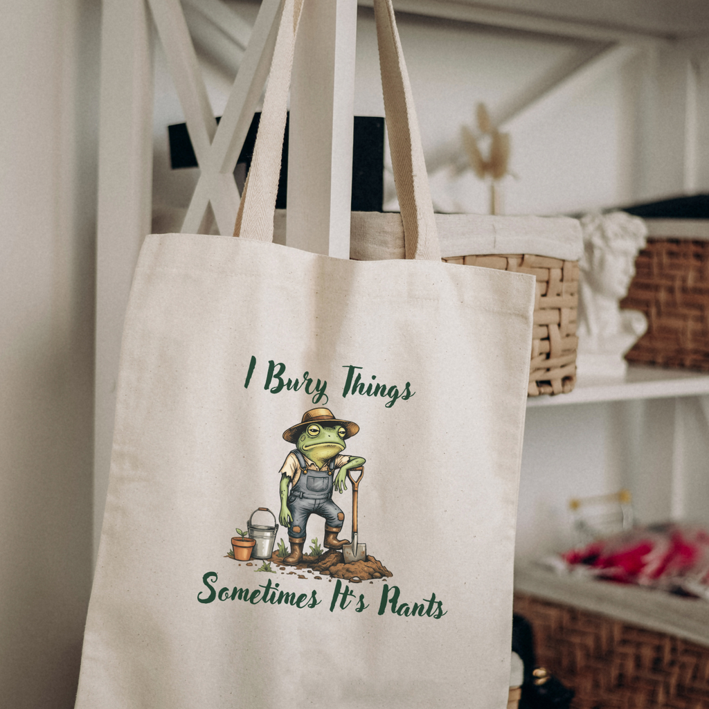 I Bury Things, Plant Lover Sarcastic Canvas Tote Bag by Handsome Sam