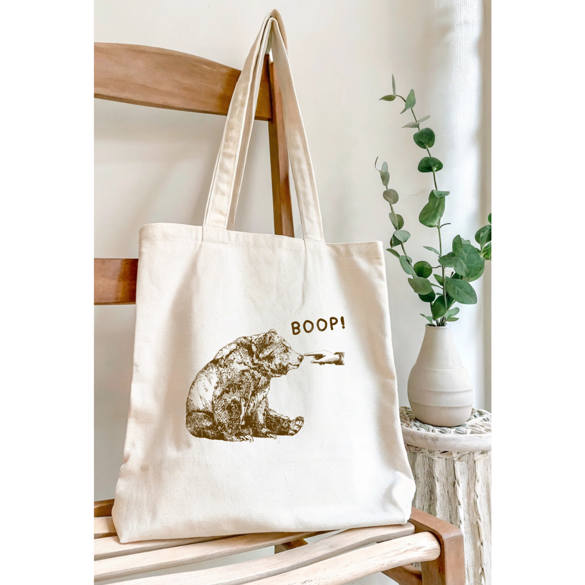 Bear Boop Canvas Tote Bag by Handsome Sam