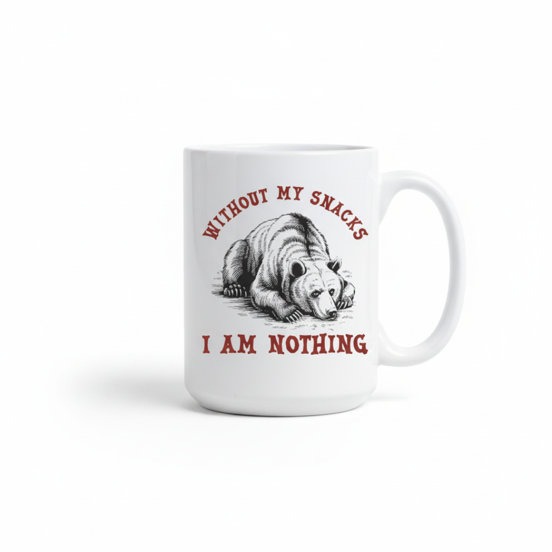 "Without My Snacks" Bear Ceramic Mug - Dishwasher Safe
