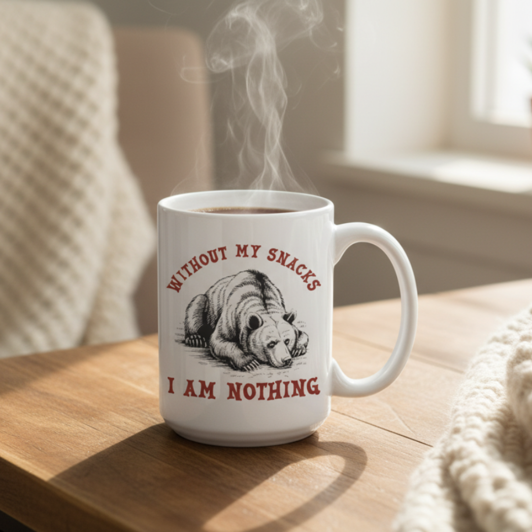 "Without My Snacks" Bear Ceramic Mug - Dishwasher Safe